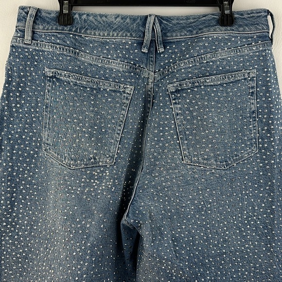 Good American High Waisted Wide Leg Cropped Sequin Denim Jeans - Picture 5 of 11
